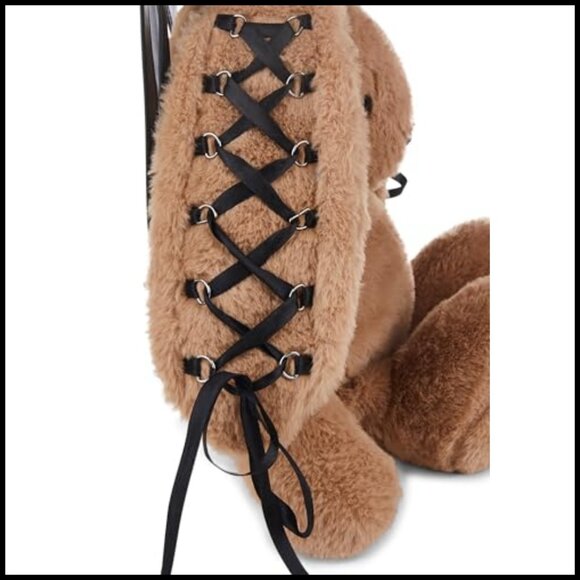 Faux Fur Plush Backpack Bunny Ears Lace-Up Ribbon Y2K Cute Festival Daypack